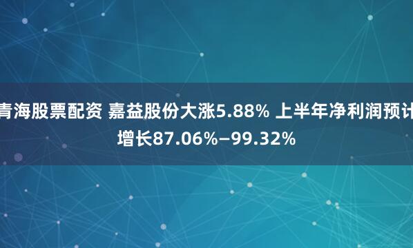 青海股票配资 嘉益股份大涨5.88% 上半年净利润预计增长87.06%—99.32%